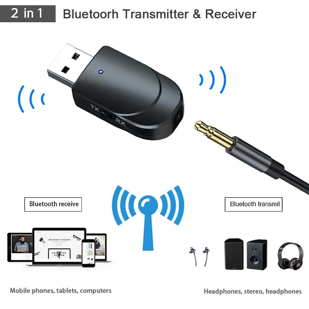 Аудио Bluetooth 5,0 передатчик приемник 2 в 1 Мини USB Домашний автомобильный стерео звуковой адаптер для ПК ТВ наушники