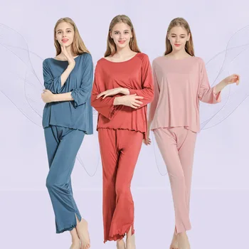 

Wontive 2019 Hot Women Pajamas Sets Spring Summer Long Sleeve Thin Sleepwear Big Girl Solid Color Comfortable Home Clothes