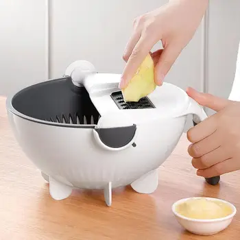 

Nine In One Multifunctional Drain Basket Magic Multifunctional Rotating Vegetable Cutter Kitchen Veggie Fruit Crusher Grater