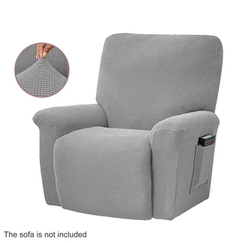 

4pcs/set Home Decor Durable Non Slip Accessories Jacquard Stretch Recliner Slipcovers Solid Sofa Soft Polar Fleece With Pockets
