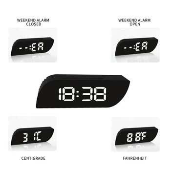 

LED Mirror Alarm Clock Digital Snooze Table Clock Wake Up Light Electronic Large Time Temperature Display Home Decoration
