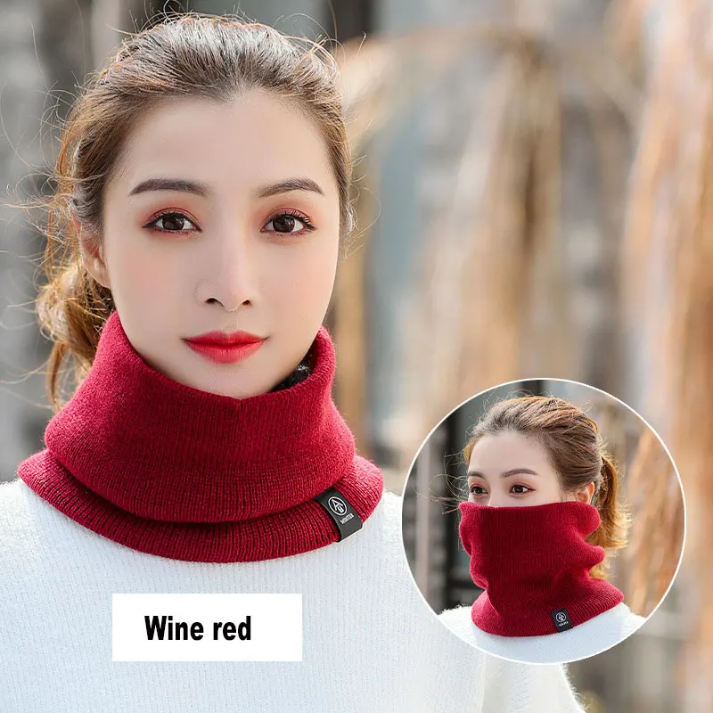 C02WineRed Сплошной цвет Зимний шарф бесконечность для женщин мужчин шеи теплый вязаный круг Петля мягкий плюш подкладка шарфы S009 - Цвет: C02WineRed