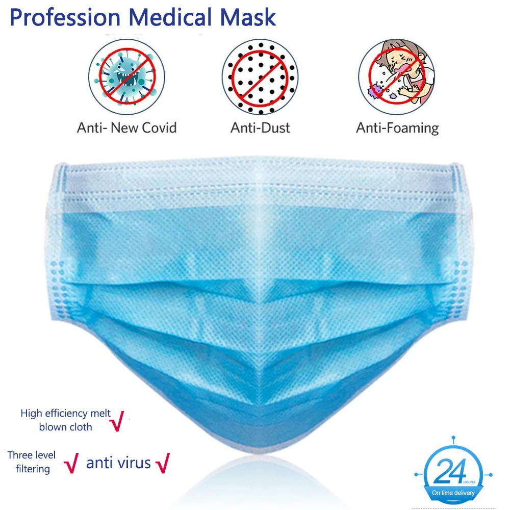 

Original 3 Layers Disposable Medical Mouth Mask 50pcs/pack Antibacterial Prev for Protection Dental mask 24 hours Shipping
