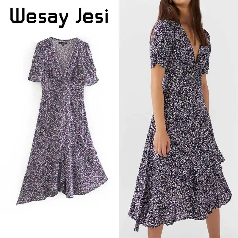 

Bohemian Dress women vintage floral print V-neck irregular holiday dress women vestidos vestidos de fiesta de noche maxi dress