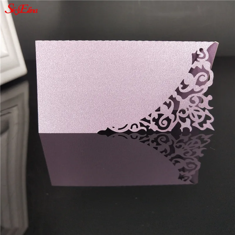 light purple 10/50/100 шт лазерная резка, настольный визитные карточки посадочные карточки имена гостей Марк карты Свадебные украшения вечерние знак стол для свадебных сувениров 5z - Цвет: light purple