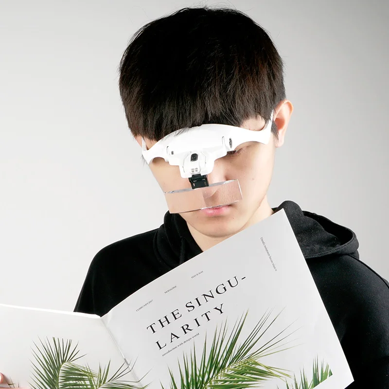 1.5x 2x 2.5x 3.5x 헤드밴드 돋보기 LED 조명이 포함된 충전식 독서 돋보기 헤드 루페 5개 렌즈