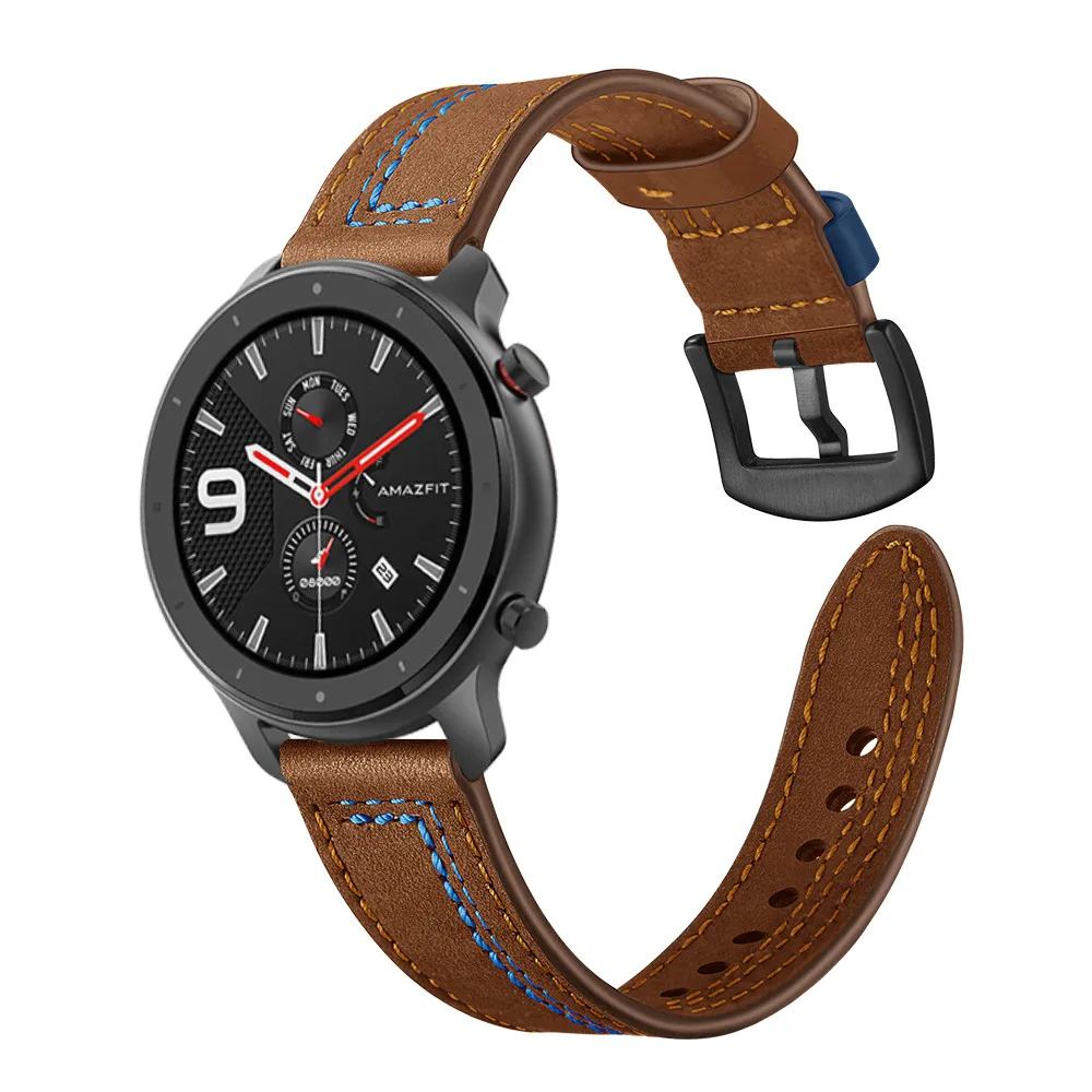 Ремешок для часов 20 мм 22 мм кожаный ремешок для Xiaomi Huami Amazfit GTR 47 мм 42 мм ремешок для часов браслет для Huami Amazfit GTR наручный ремень