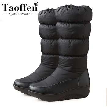 

TAOFFEN Big Size 35-44 Women Plush Snow Boots Knee High Casual Zipper Winter Add Fur Warm Shoes Women Thick Bottom Footwear