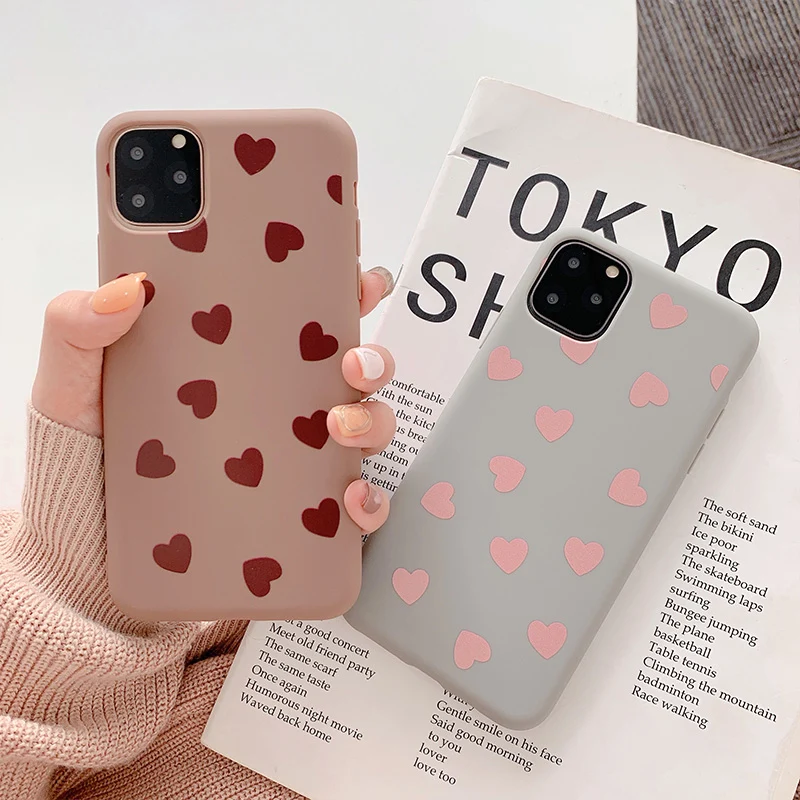 

INS love heart pattern Phone Case for iphone 11 11Pro Max XS Max XR XS For iphone 7 8 6 6S Plus Matte soft silicone case cover