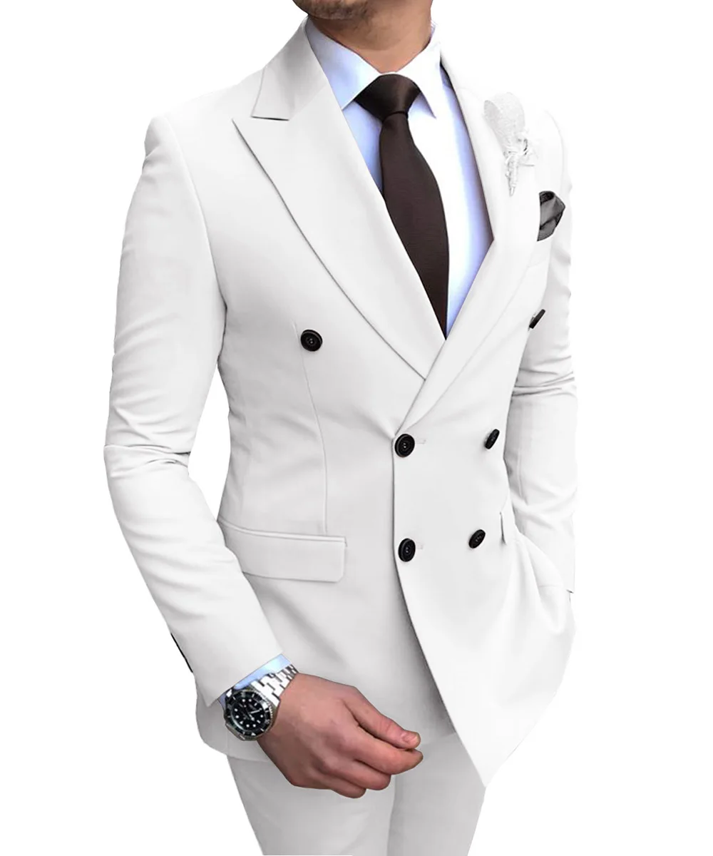 Бургундский мужской костюм 2 шт. двубортный тупым лацканом плоский приталенный Повседневный смокинг для свадьбы(Блейзер+ брюки