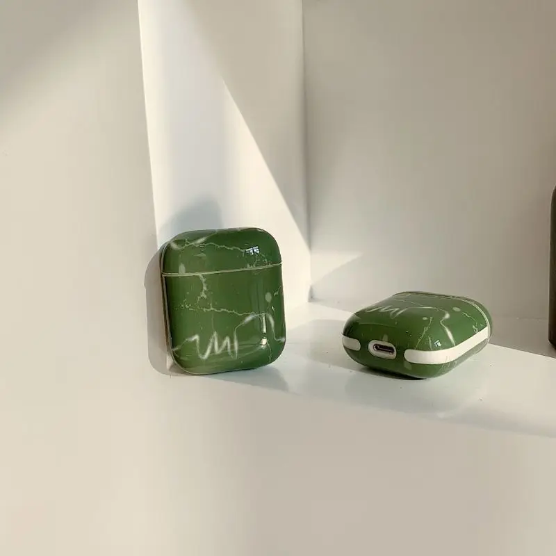 

Suitable for AirPods case Luxury green marbled Bluetooth headset set