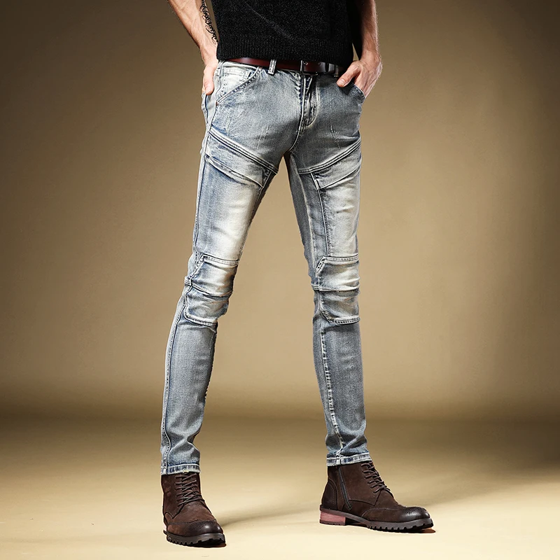 Retro Jeans Men Cotton Straight Pants Causal Streetwear Stretch Denim Trousers