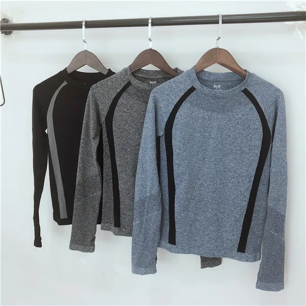 

Spring And Autumn Breathable Crew Neck Slim Fit Outdoor Sports Fitness Training Running Yoga Clothes Long Sleeve tao zhi Quick-d