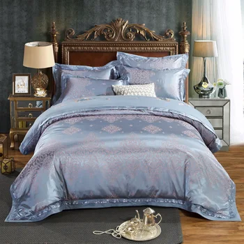 

Svetanya Silver Pink European Satin Silk Cotton Linens Jacquard Bedding Set Queen King Size Bedsheet Duvet Cover Pillow Sham