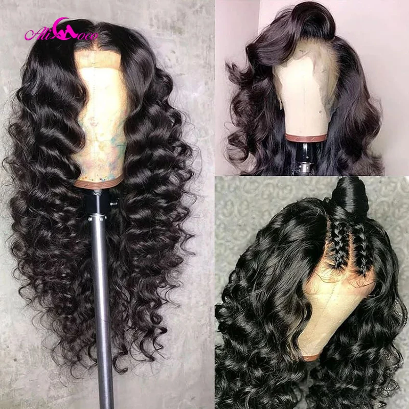 

Brazilian Deep Wave Lace Front Human Hair Wigs Front Lace Wigs With Baby Hair Pre Plucked Natural Hairline 150% Remy Ali coco