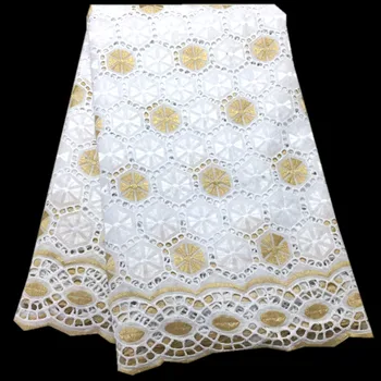 

Fashionable White and Gold Dubai style fabrics 2020 High Quality Swiss Voile Lace In Switzerland With Stones