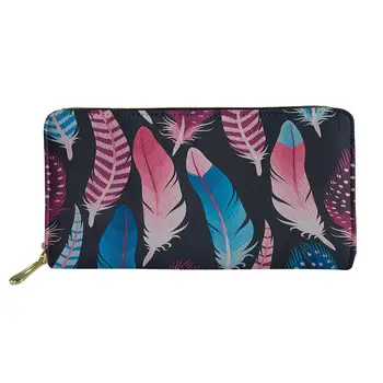 

Money Purse Wallet Women Pu Leather Feather Design Purses Feminine Phone Cash Holder Money Bag For Girl Cute Coin Pocket Zipper