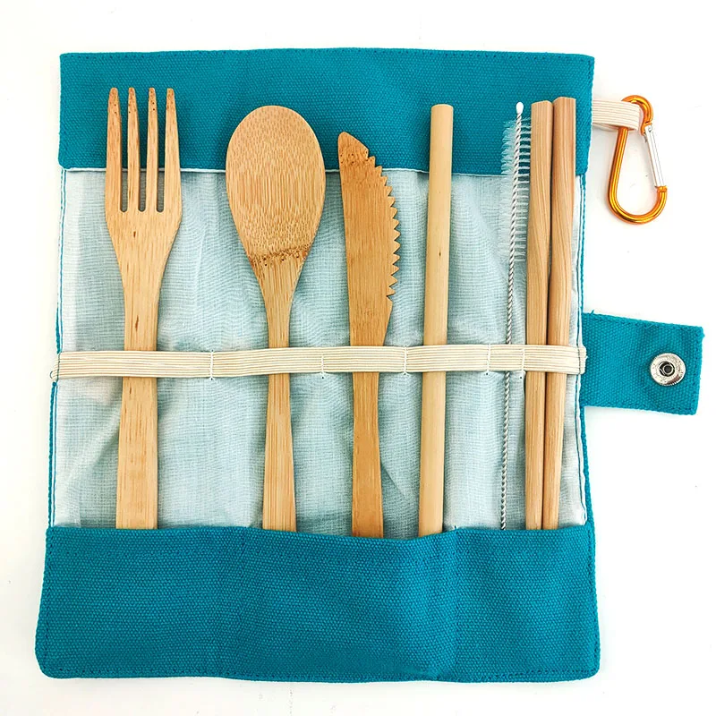 Bamboo Cutlery Set Reusable Knife Fork Spoon6 PCS set Portable Flatware Dinnerware | Дом и сад