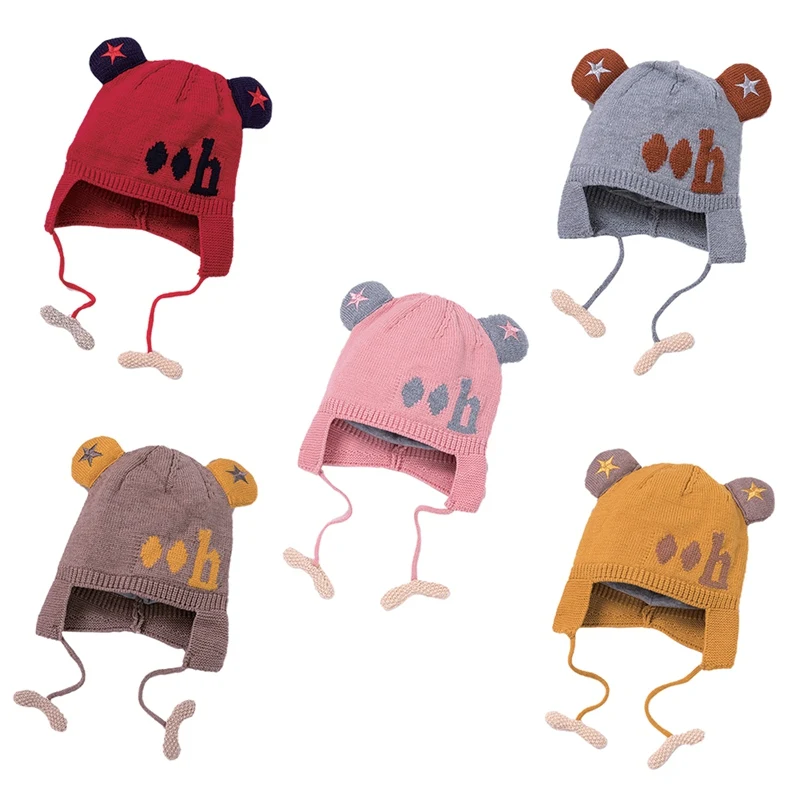 Осенние шапки для маленьких девочек и мальчиков, шапки с принтом звезды для малышей, Повседневные шапки с ушками, головные уборы