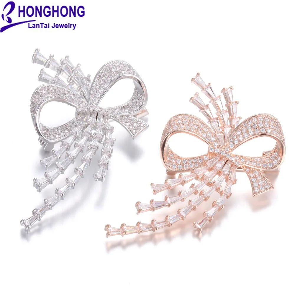 

2020 High Quality bowknot brooches pin for women wedding bouquets brooches cubic zirconia fashion Jewelry