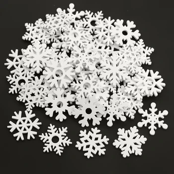 

50PCS 35mm Mix Shape Wooden White Snowflakes Christmas Ornaments Xmas Pendants New Year Christmas Decorations for Home
