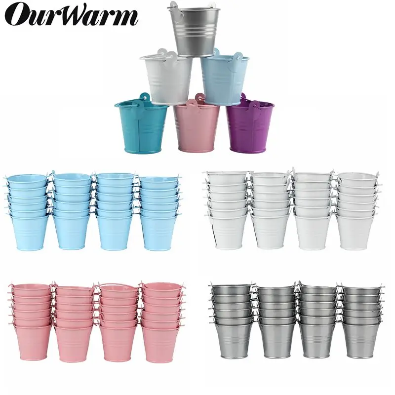 OurWarm 50pcs Mini Tinplate Metal Bucket Icing French Fries Tin Pails Wall Vertical Hanging Iron Holder Basket Colorful | Дом и сад