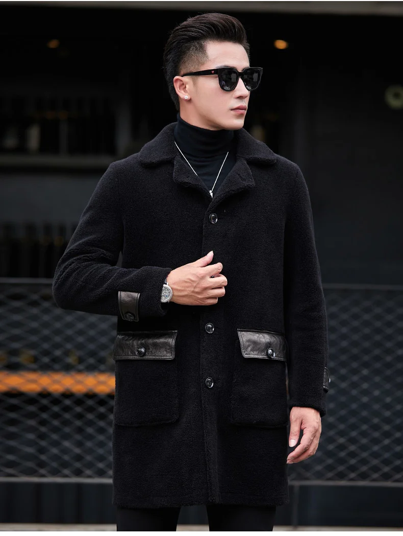 men's genuine leather trench coats Clothes Winter Real Fur Coat Long Wool Plus Size Leather Jacket Men Chaqueta Hombre HH1201 KJ4163 cowhide leather jacket