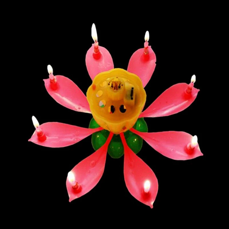 DIY Party Cake Candle Musical Lotus Flower Happy Birthday Candle