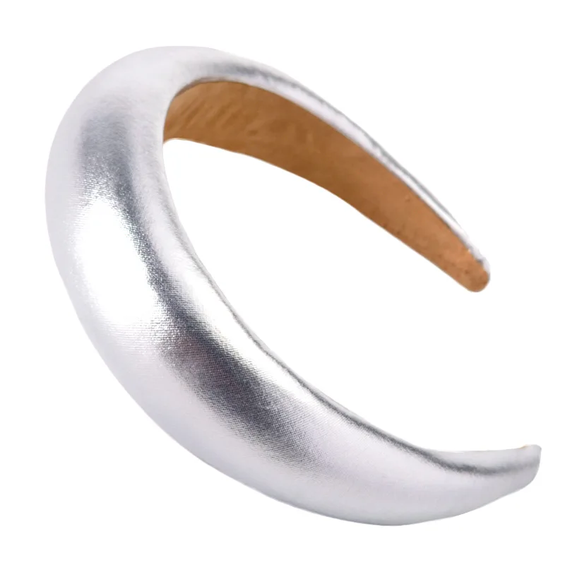 small silver Одноцветные мягкие повязки из искусственной кожи для женщин, губчатые повязки для волос, женские аксессуары для волос, ретро обруч для волос, головные уборы - Цвет: small silver