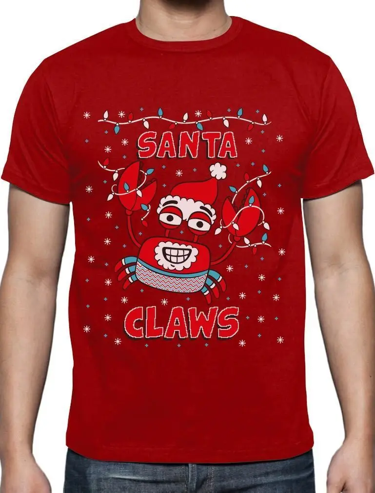 Санта когти уродливые Рождественский свитер Краб Забавный Омаров футболка