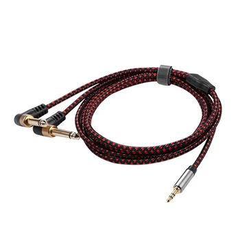 

90 Degree 3.5mm to Dual 6.5mm Adapter Jack o Cable Right Angle Y Splitter AUX o Cord for Speaker Amplifier 2M