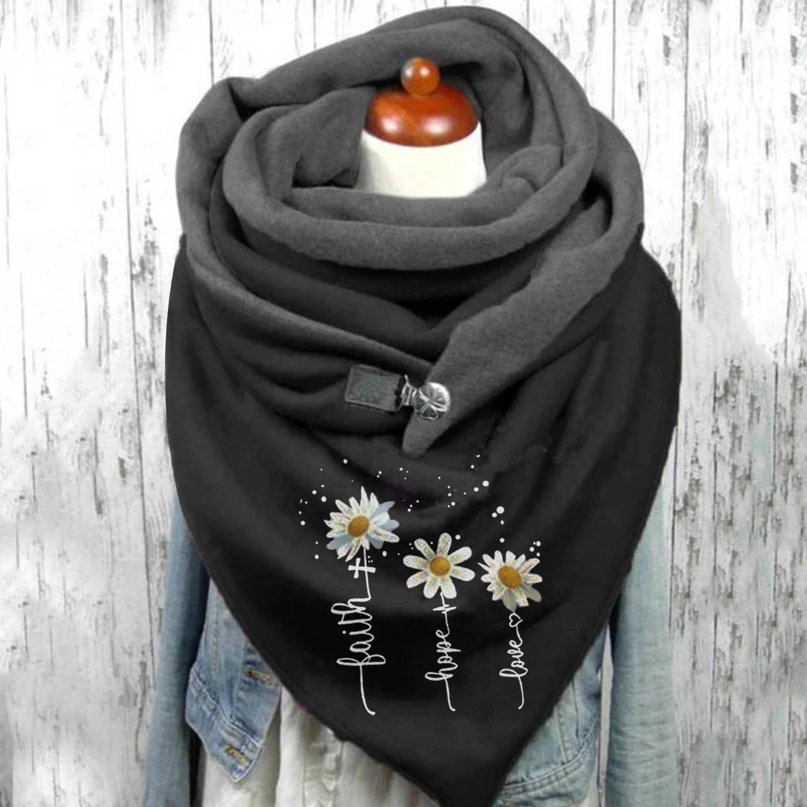 Bufanda de invierno de marca de diseño de lujo para mujer, chales e con estampado de girasol y botón, suave, Szalik|Bufandas de mujer| -