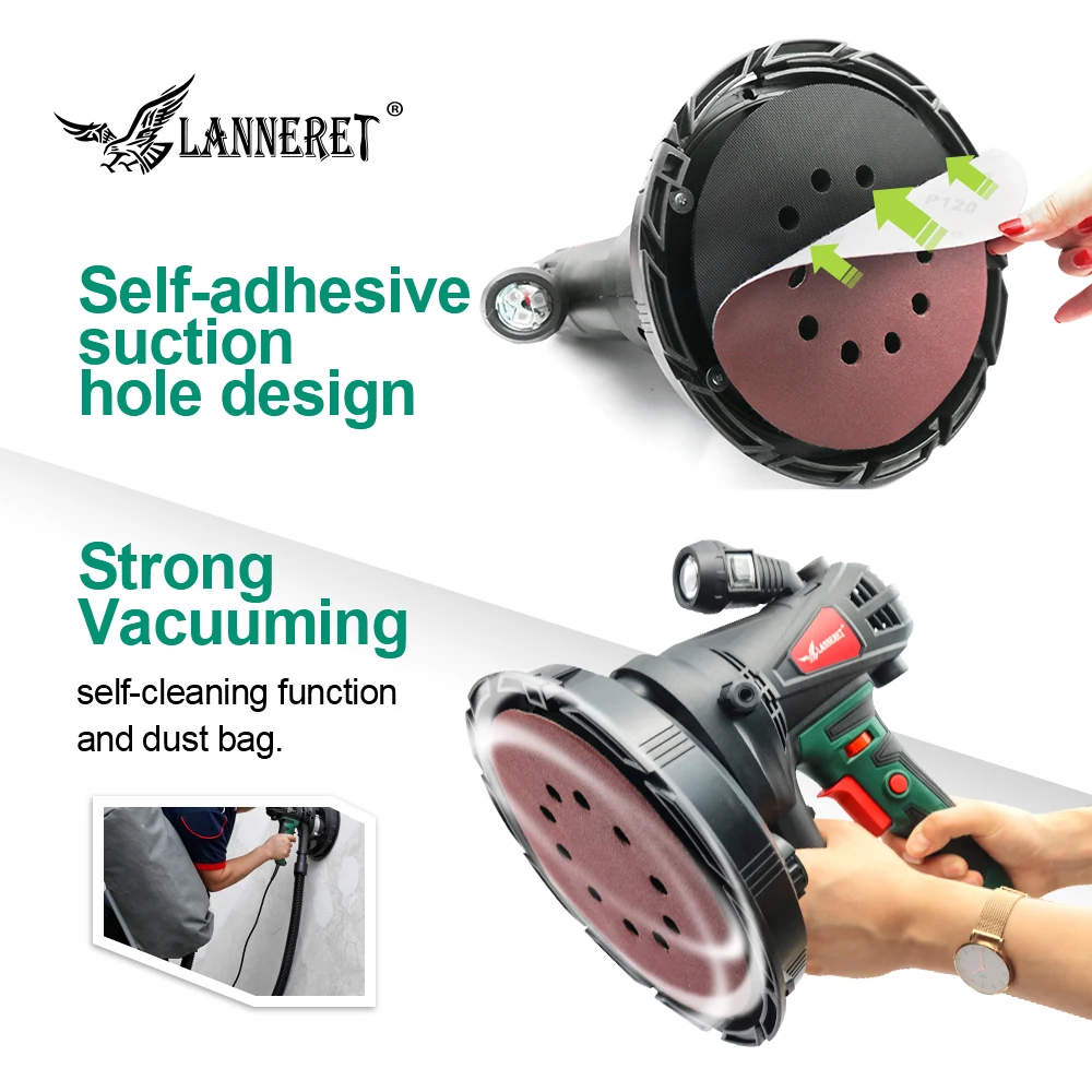 Goedkoop Posenpro Muur Polijstmachine Gipsplaten Sander 900W 1280W Variabele Snelheid Handheld Schuurpapier Stof Slang Opvangzak Led Licht Stof gratis