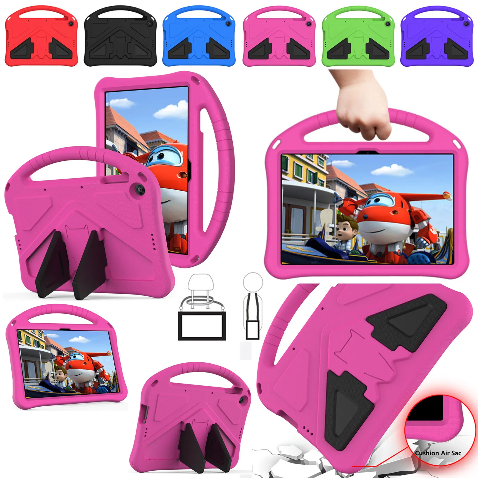 Custodia antiurto per bambini compatibile con Huawei Enjoy Tablet 2 /MatePad T10/T10S, custodia protettiva leggera in EVA atossica, con supporto girevole, maniglia e tracolla regolabile (viola