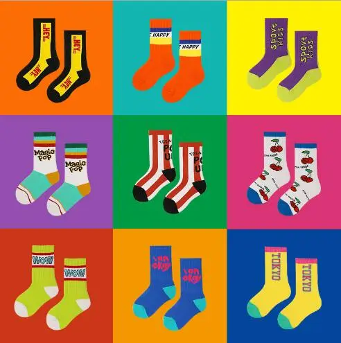 3-12Year 4Pairs Pack Children Socks Autumn Letters Street Sports Style Personality Kids Boy Girls Cartoon Kids Tube Socks kids socks