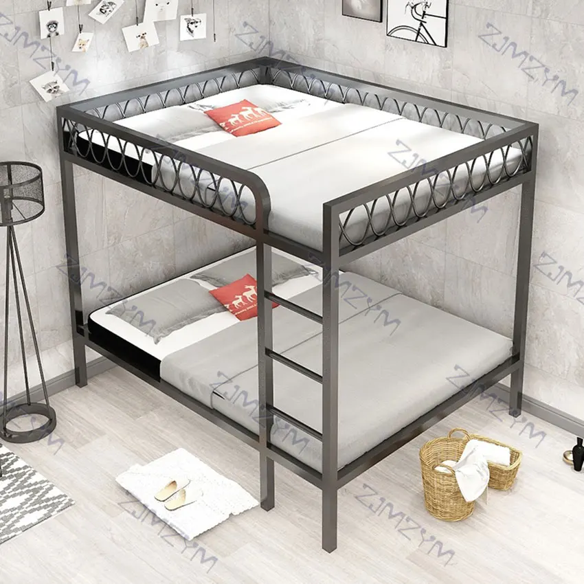 120/150CM Bunk Bed Double Dormitory Loft Adult Multifunctional Home Bedroom Teenage High Nap Bed Twin Iron Frame with Ladder