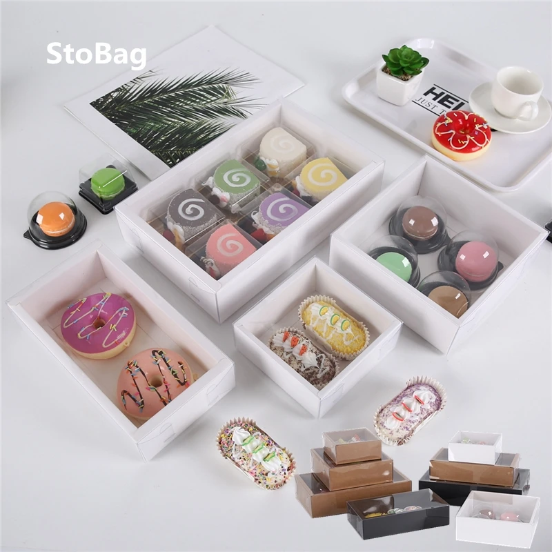StoBag 10pcs Cookie Cake Food Paper Box Carton With Transparent Cover Donut Chocolate Birthday Gift For Event & Party Favors | Дом и сад