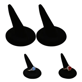 

2pcs Accessories Gift Show Rack Stand Fingertip Jewelry Storage Cone Organiser Portable Home Flocking Decoration Ring Display