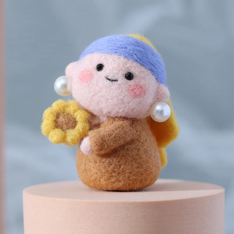 Needle Felting Kit Wool Felting Kit Non Finished DIY Handmade Kit Pearl Girl Wool Needle Felt Kit Cartoon Human Poked Felting For Women Beginner Gift