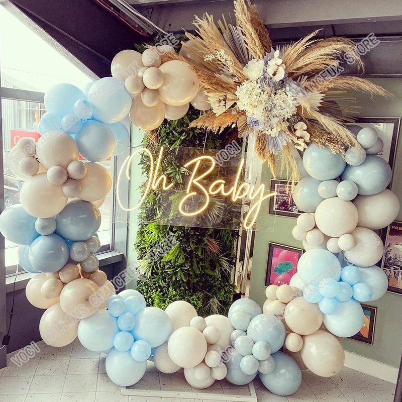 

115pcs Macaron Blue Baby Shower Balloon Garland Arch Kit DIY Birthday Party Cream Peach Decor Wedding Valentine's Day Background