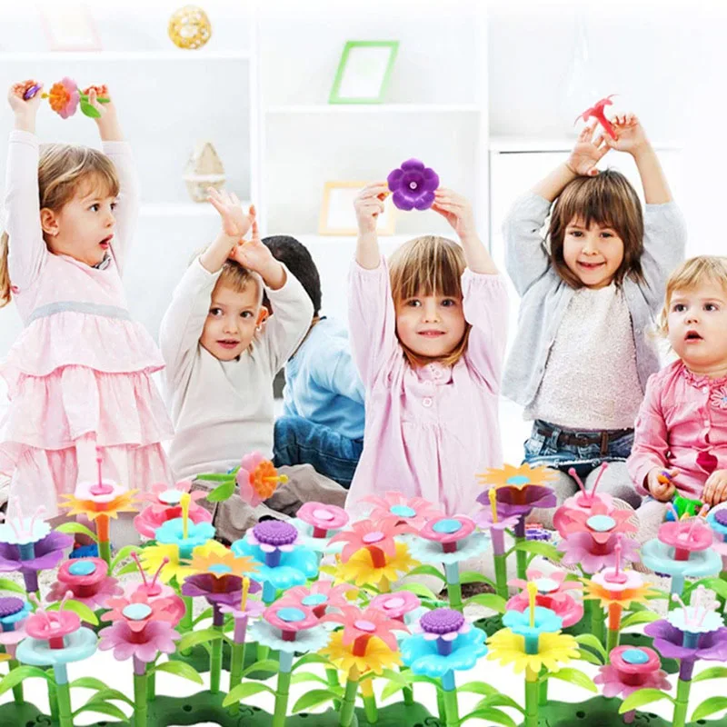52/109/144pcs Set Girl's Build a Garden Flower Arrangement Toy Assemble Building Blocks DIY Handmade Small plants Gift Toys