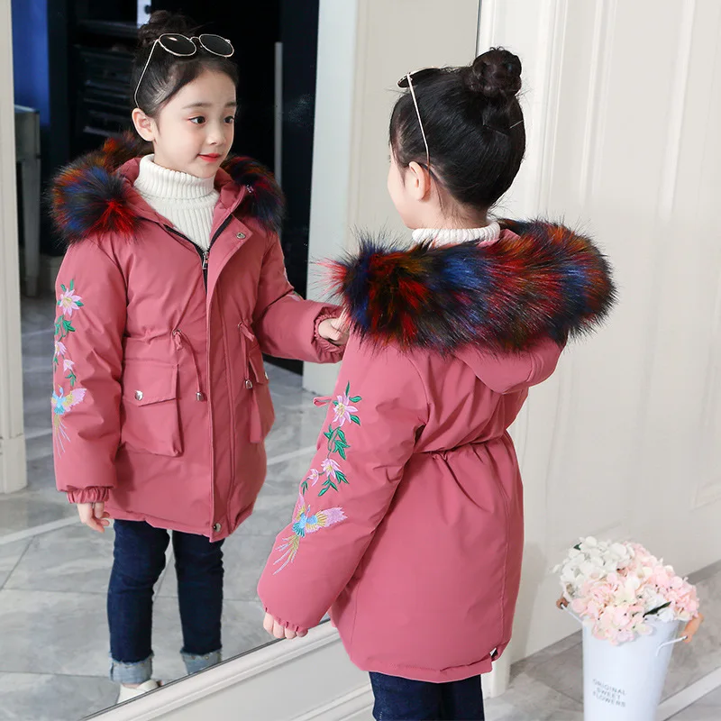 

Children Cotton Jacket Korean Version Girls Cotton-padded Embroidered Thickened Outerwear Girls Puffer Jacket Size3-14T snowsuit