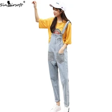 Женский джинсовый комбинезон с карманами, подходящие женские джинсы с высокой талией, длинные штаны, милые женские, повседневные, Свободные Комбинезоны, новинка