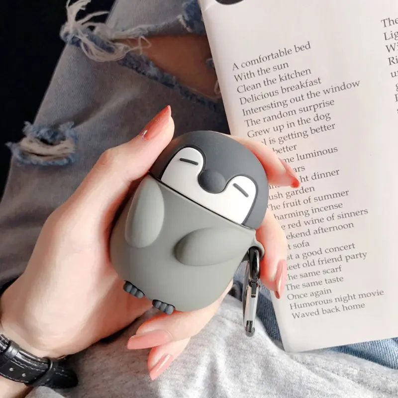 Милый Пингвин Стиль Защитный чехол силиконовый с карабином для Airpods 1/2 |