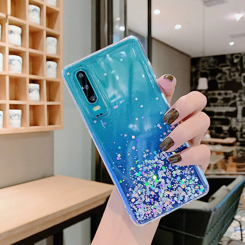 

Bling Glitter Sequins Transparent Soft TPU Case For huawei P30 Pro p20 lite honor 20 pro V10 Y5 2018 mate 20 lite phone cover