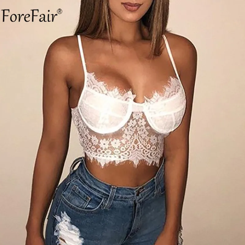 Белый Forefair см., хотя, летний укороченный топ с открытыми плечами, женский кружевной топ на бретелях, белый прозрачный, с открытой спиной, на бретельках, прозрачные, вечерние, на бретельках - Цвет: Белый