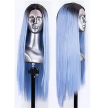 BM длинные прямые синтетические 13*3 синтетические волосы на кружеве парик черный корнями Небесно-Голубой термостойкие волокна волос натуральный волос для женщин парики