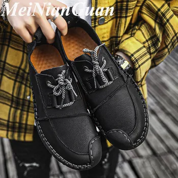 

Leather Men's Shoes Plus Size Man Sneakers Spring Autumn Men Shoes Low Top Mens Loafers Classic Oxfords Shoe Black Male Shoe K2