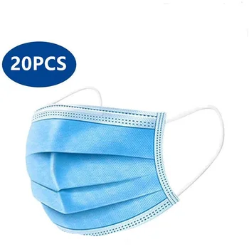 

New20pcs Blue Mouth Mask Disposable Cotton Hygiene Mask Elastic Earloop Dust Breathable Filte adult mask Express Mail Ship Free
