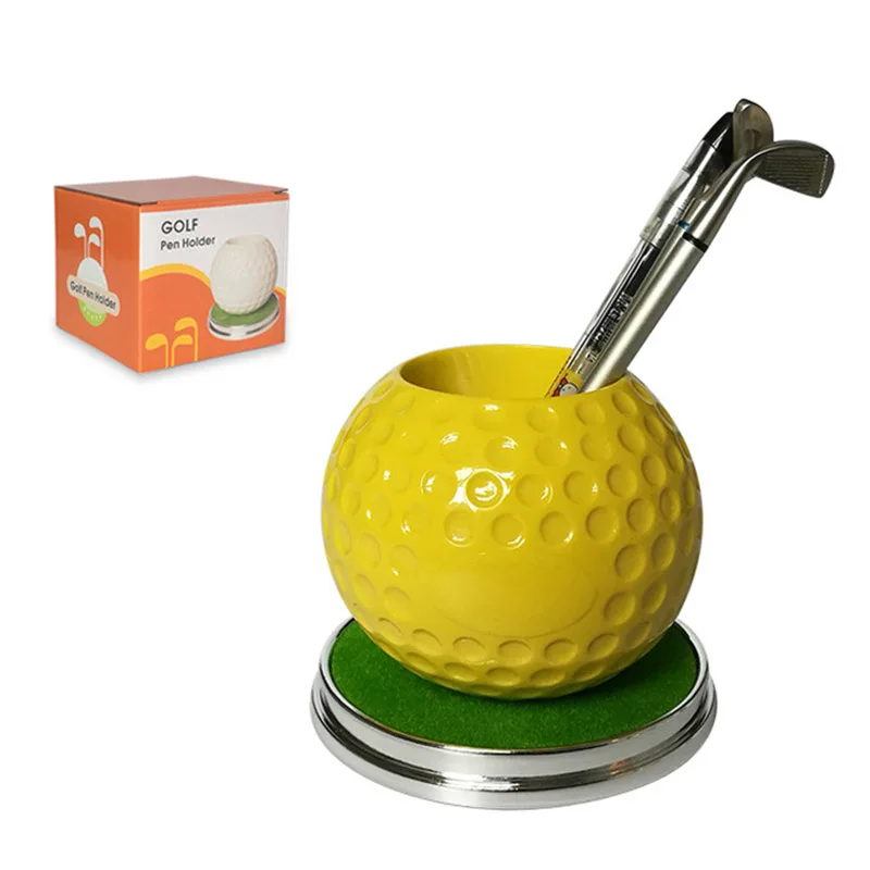 

Mini Durable Gold White Golf Shape Desktop Pen Holder Container Organizer Gift for Golfer Beginner Learner Stationery Supplies